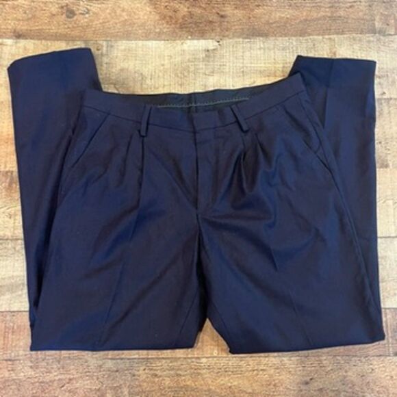 Mr. P Navy Blue Pleated Dress Pants Wool Made in Italy Size 34 x 30 Tapered - Picture 3 of 7